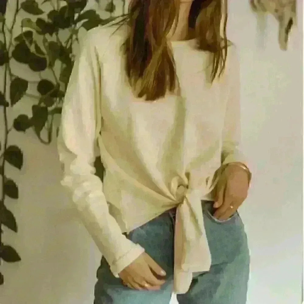 Jackson Rowe Arose Sweatshirt Cream Leopard Print Tie Front Cotton Sweatshirt